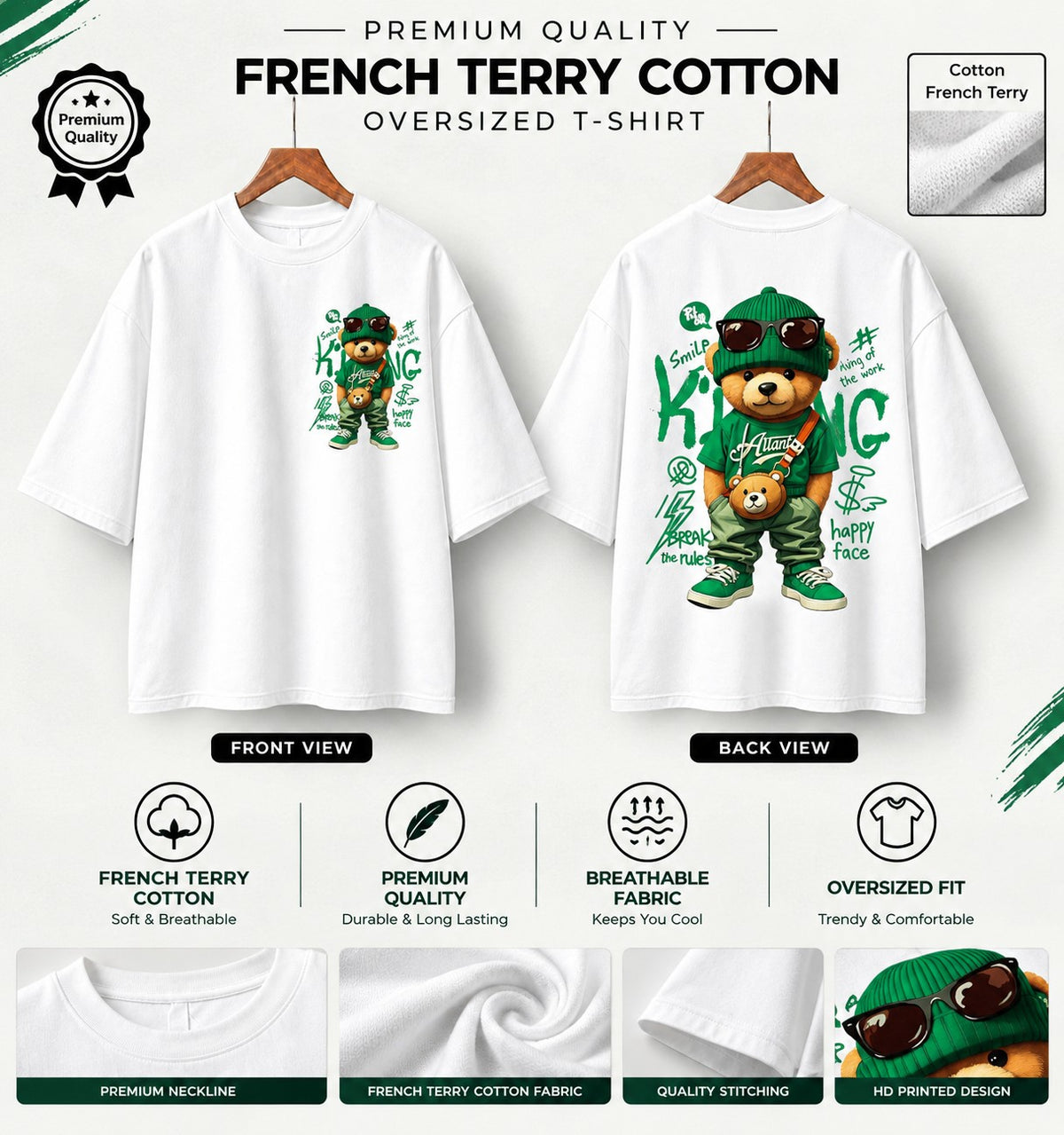 King Teddy Bear Oversized T-Shirt | Premium French Terry Cotton