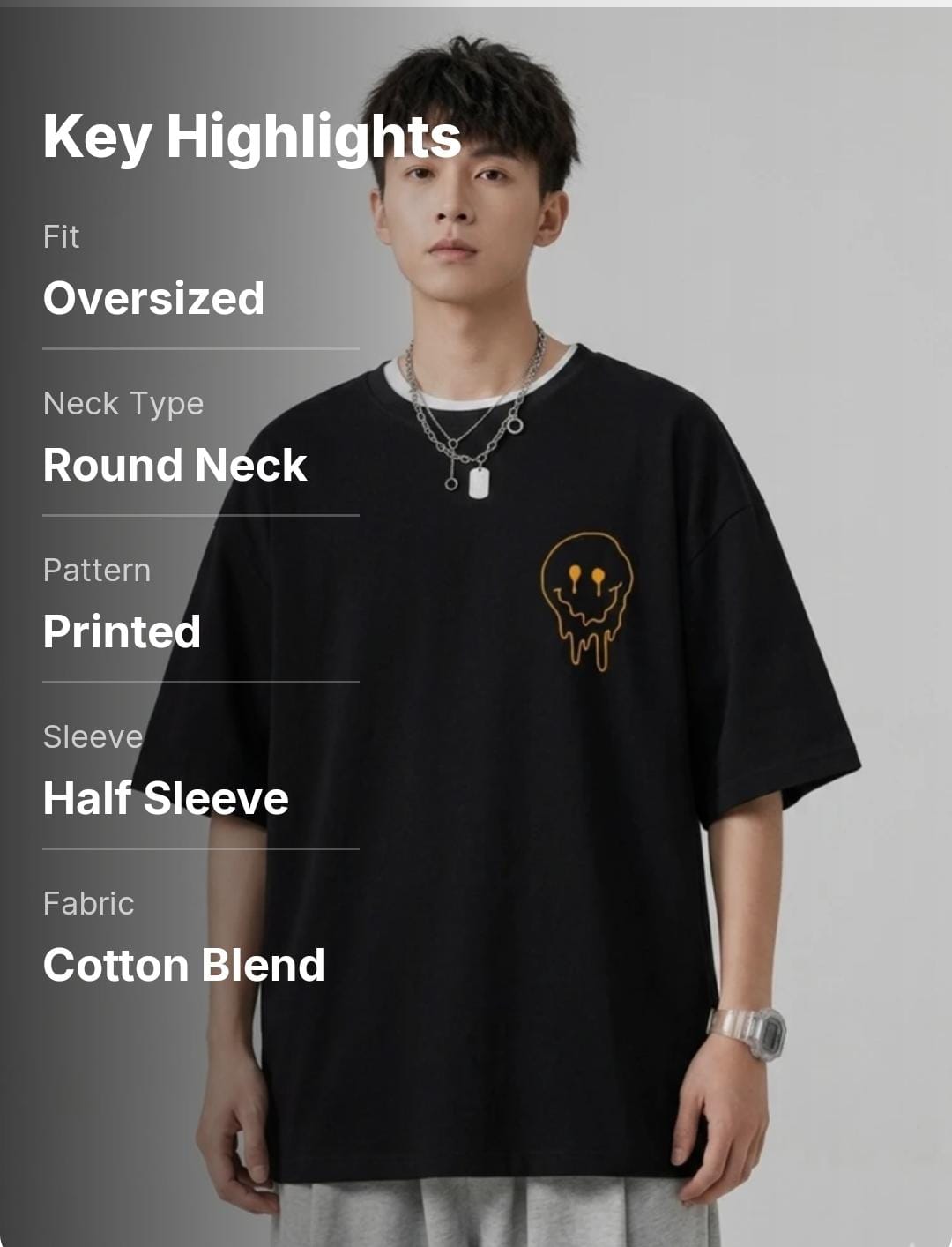 Derada plus Men Printed Round Neck Cotton Blend Black T-Shirt