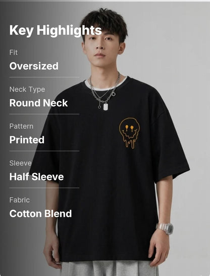 Derada plus Men Printed Round Neck Cotton Blend Black T-Shirt