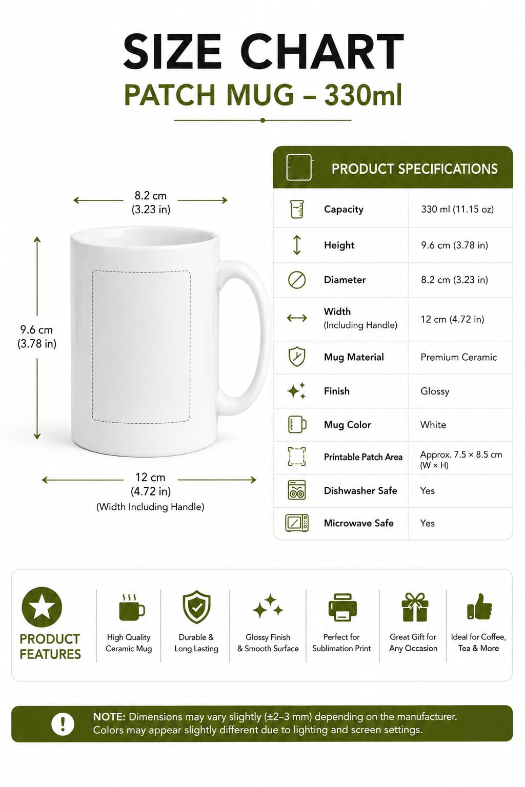 Premium Patch Mug 330ml | Personalized Photo & Name Print | Ceramic Coffee Mug