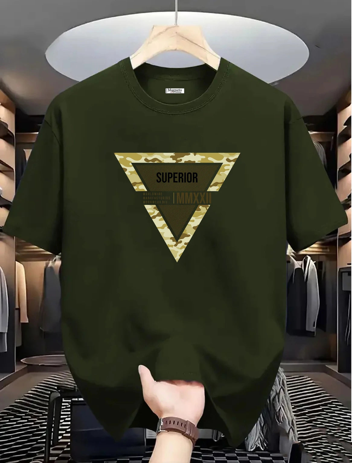Magneto Men Printed Round Neck Pure Cotton Green T-Shirt (olive green)