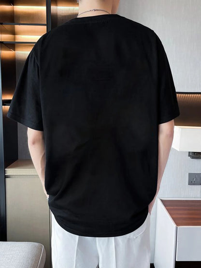 Derada plus Men Printed Round Neck Cotton Blend Black T-Shirt