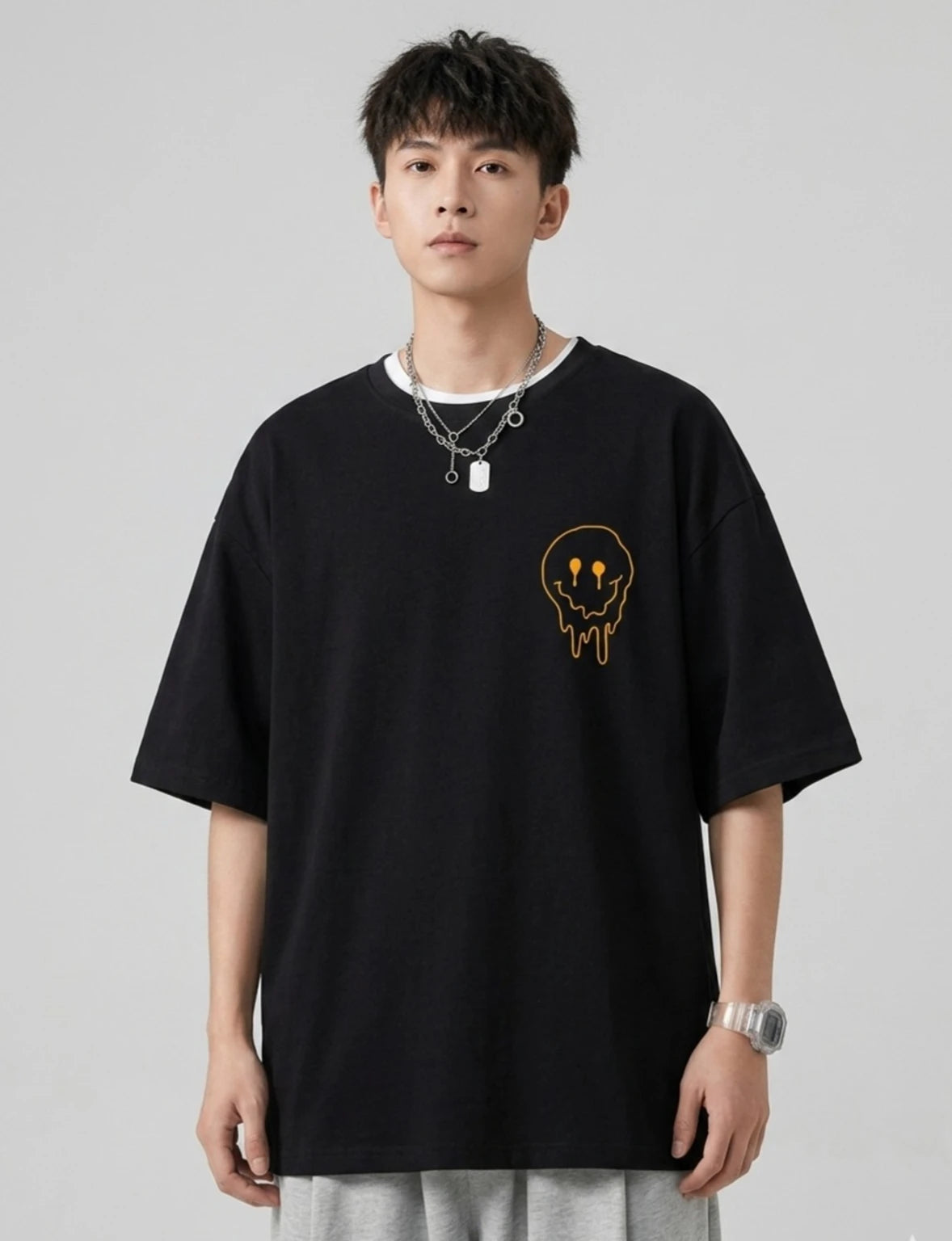 Derada plus Men Printed Round Neck Cotton Blend Black T-Shirt