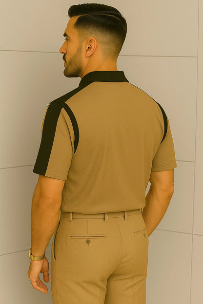 Try This Men Solid Zip Neck Cotton Blend Brown T-Shirt
