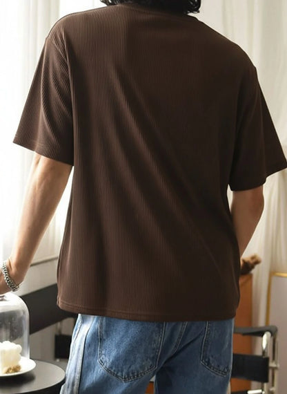 RUNNING MACHINE Men Striped Round Neck Polyester Black T-Shirt