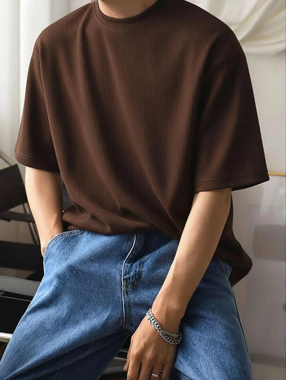 RUNNING MACHINE Men Striped Round Neck Polyester Black T-Shirt